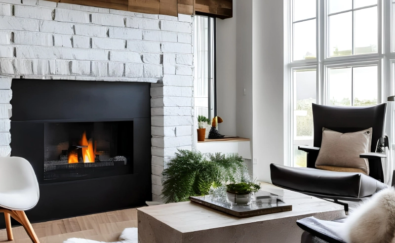 white painted brick electric fireplace in a modern living room